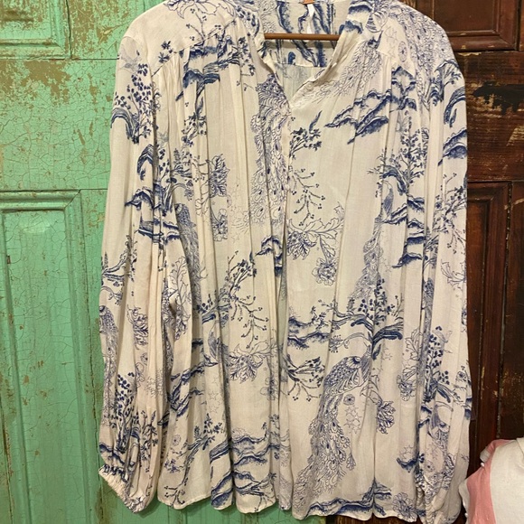 Free People Tops - Free People Cream and Blue Blouse